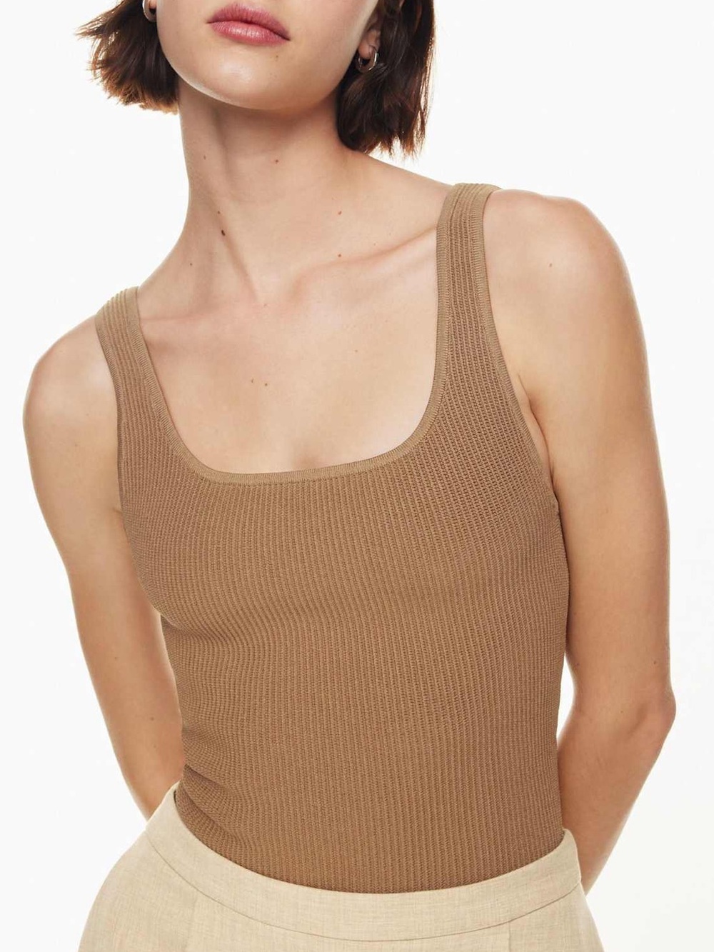 Aritzia BABATON Sculpt Knit Squareneck Tank Brown Size XXS 2XS